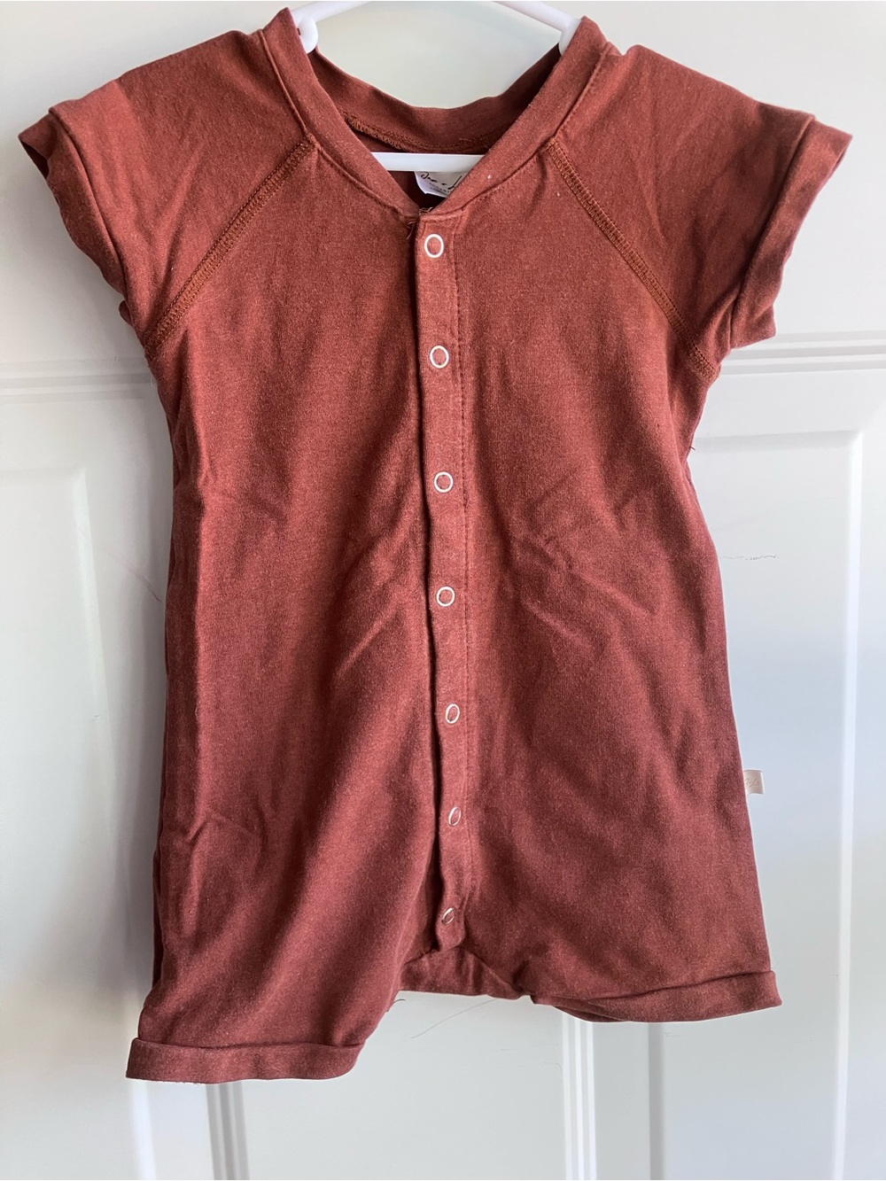 Jax & Lennon red rust brown shorts bamboo romper 12-18 months